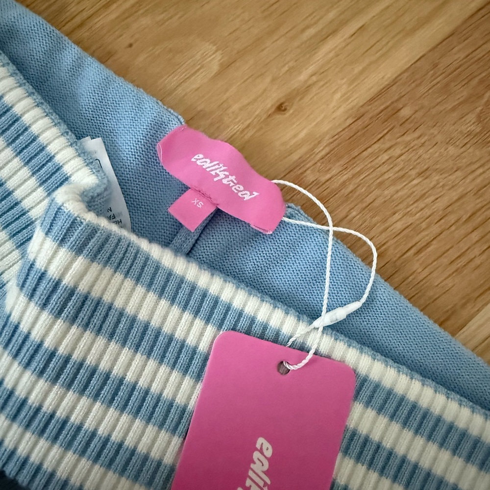 Edikted Sky Blue and Cream Striped Knit